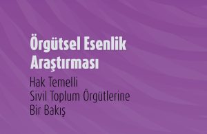 Bu görsel araştırma raporunun kapağını içeriyor. Mor zemin üzerine "Örgütsel Esenlik Araştırması: Hak Temelli Sivil Toplum Örgütlerine Bir Bakış" ibaresi yeralıyor. Görselin altında ise Şiddetsizlik Merkezi'nin logosu yeralıyor.